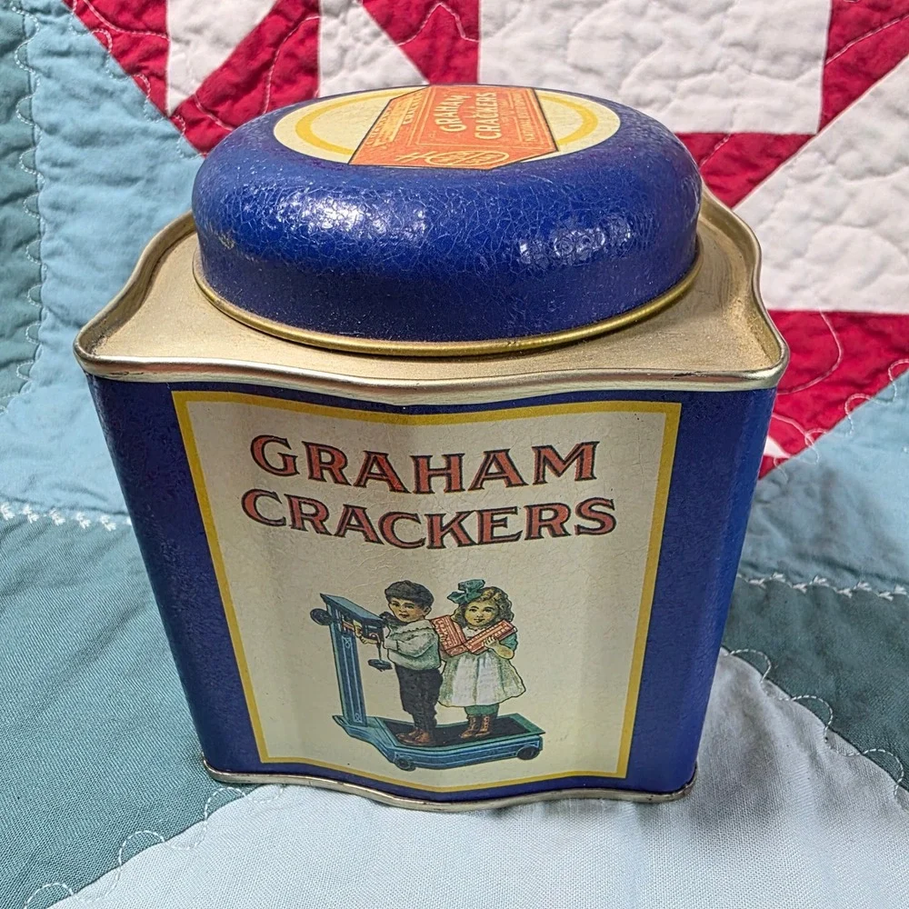 Bristolware Graham Crackers Blue Square Collectible Tin Small Blue Vintage Style